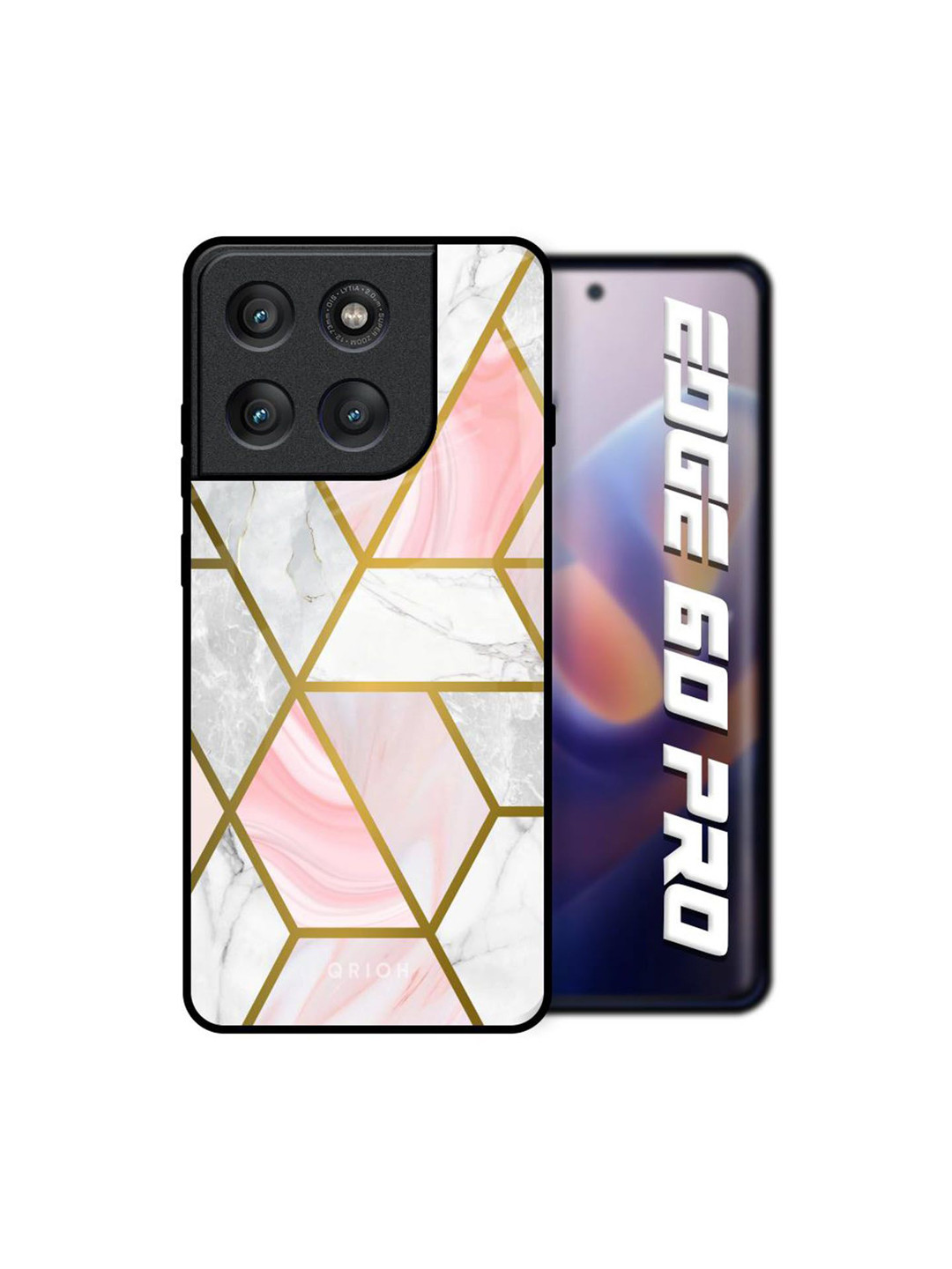 QRIOH Unisex Motorola Edge 60 Pro Geometrical Marble Shockproof Real Glass Back Case