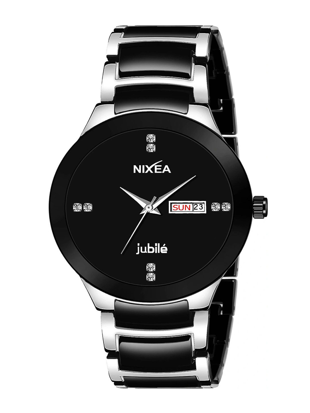 Nixea Men Embellished Dial & Stainless Steel Straps Analogue Watch NIXEA BLACK-WHITE D&D