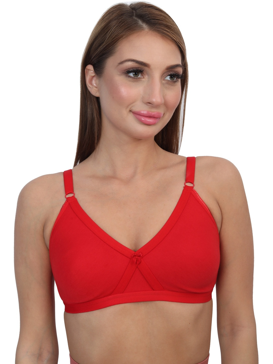 Glamoras Women Red Poly Cotton Full Coverage Non-Padded Non-Wired Bra