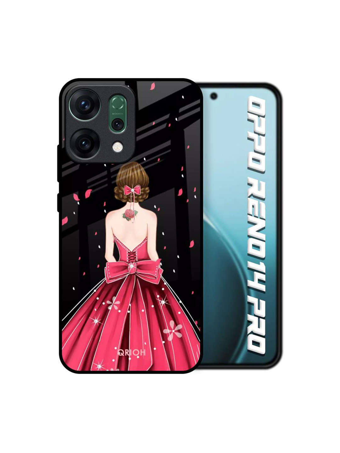 QRIOH Unisex Oppo Reno14 Pro 5G Quirky Fashion Princess Shockproof Glass Back Case