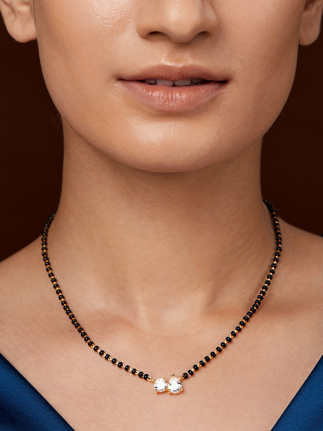 MINUTIAE Gold Plated Stone-Studded Beaded Mangalsutra