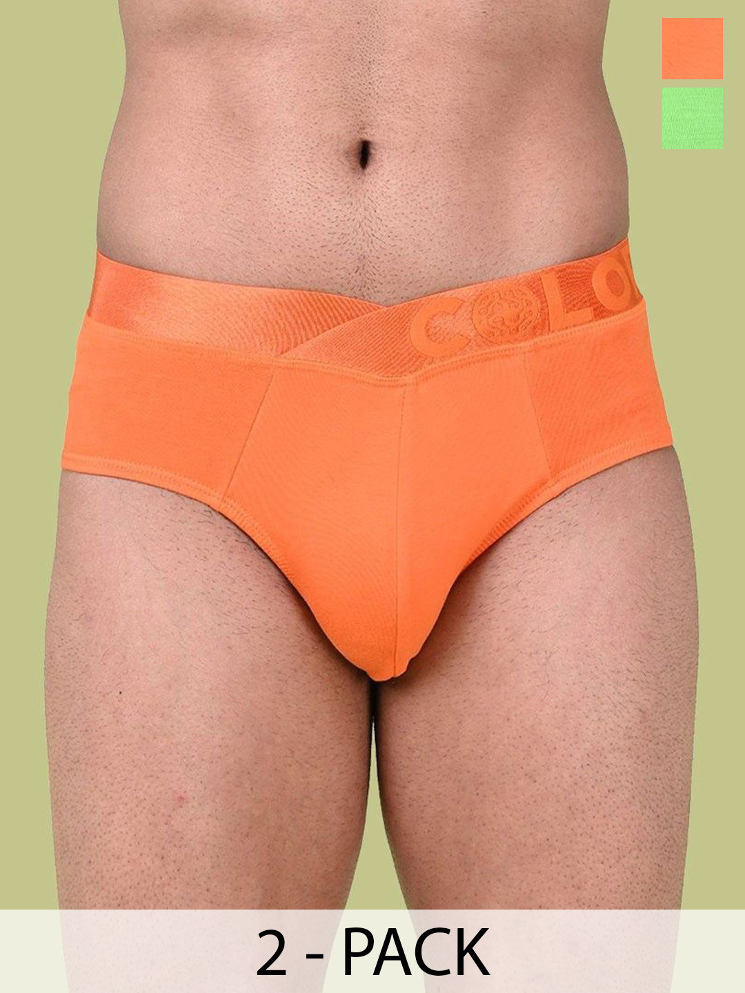 COLORS by Rupa Frontline Pack Of 2 Basic Brief 1002-BrOrng-NGrn-BrightOrange-NeonGreen