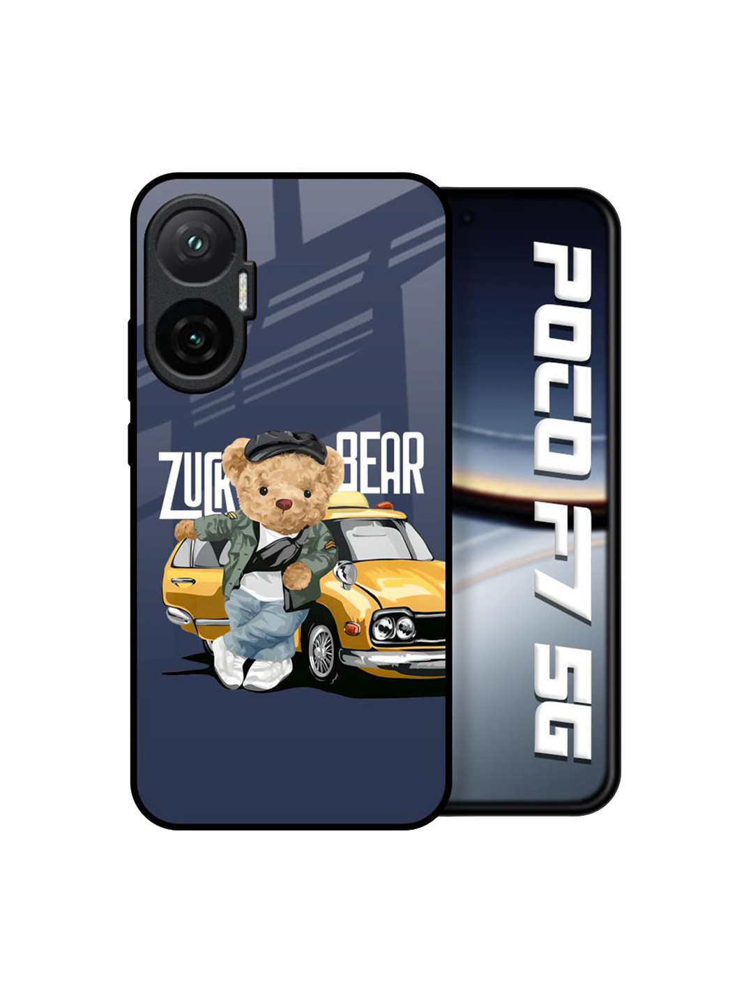QRIOH Unisex Poco F7 5G Quirky Adventurous Bear Shockproof Glass Back Case