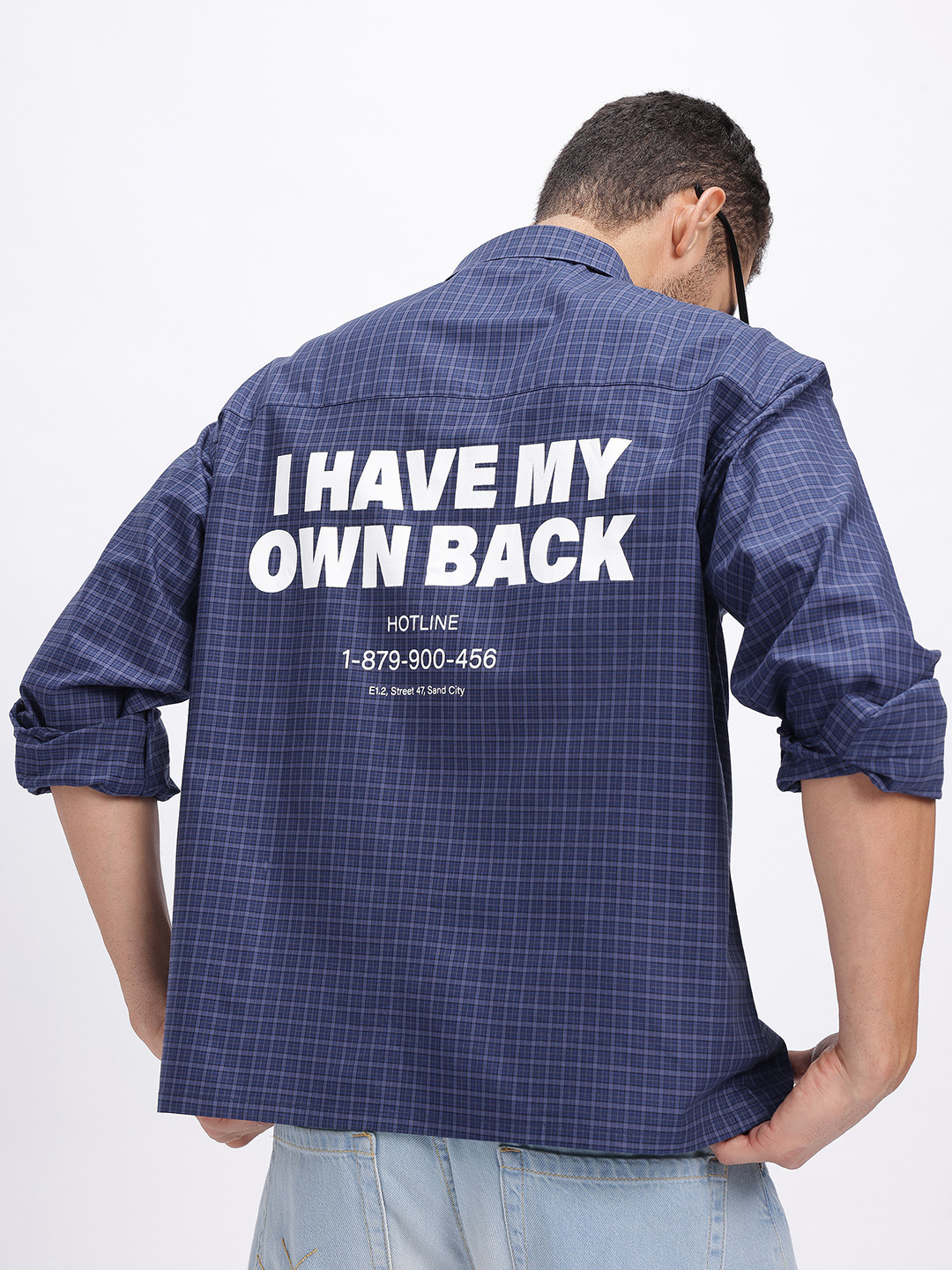 glitchez Pritned Checked Oversized Shirt