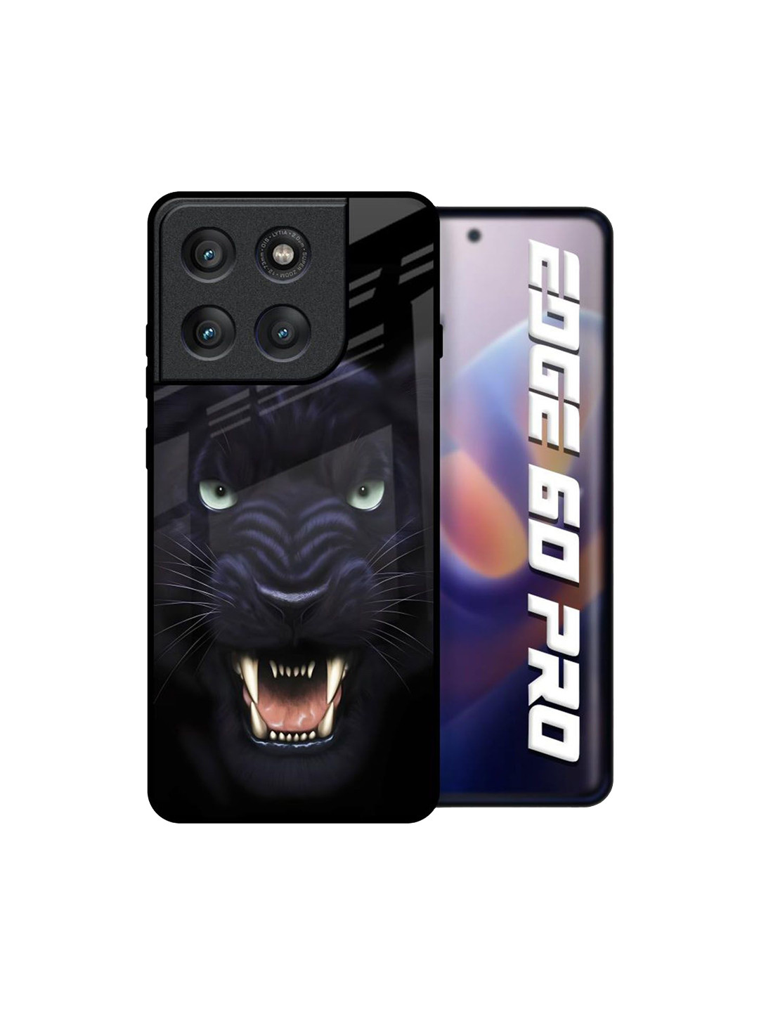 QRIOH Unisex Motorola Edge 60 Pro Quirky Angry Black Leopard Shockproof Glass Back Case