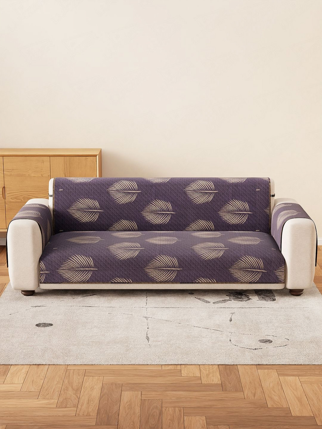 Lukzer Violet & Gold Toned Bloom Pattern 3 Seater Sofa Mat