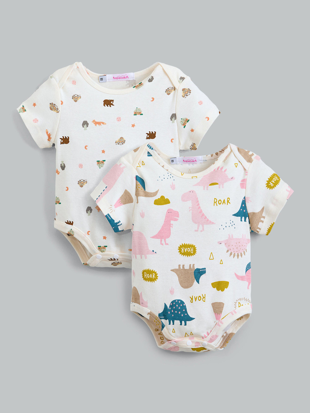 Hopscotch Kids Girls Pack of 2 Cream Dino Roar Onesies