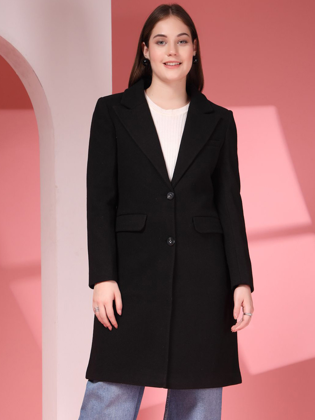 Thirty Threads Women Notched Lapel Overcoat