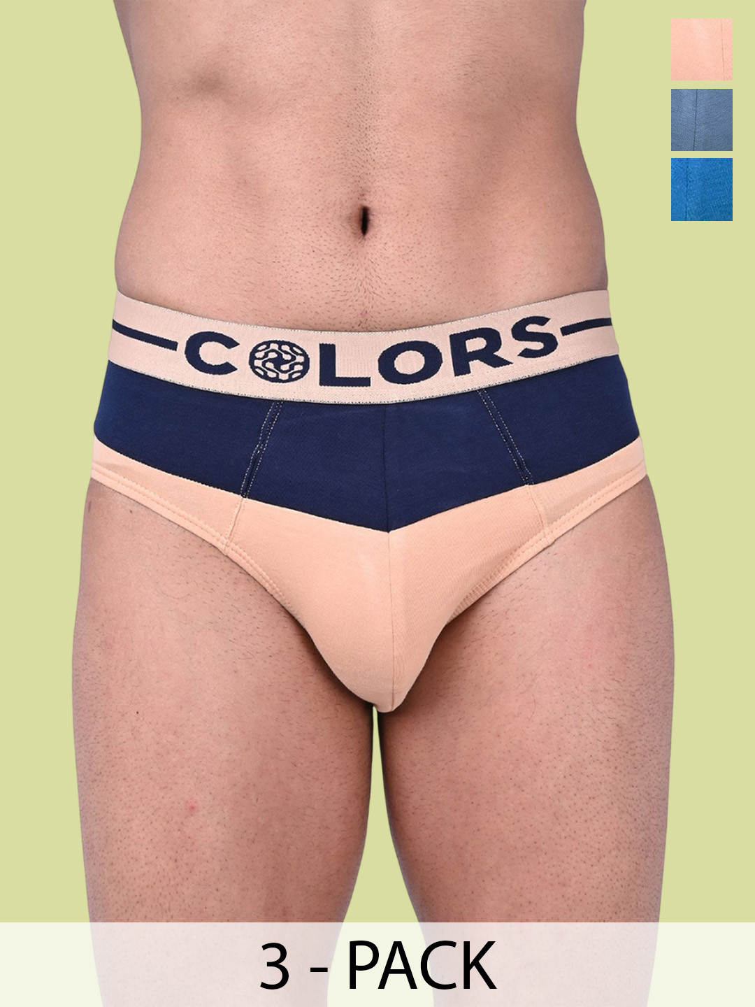 COLORS by Rupa Frontline Men Pack Of 3 Mid-Rise Basic Briefs 802-PecBlNv-SknNv-TealBlk