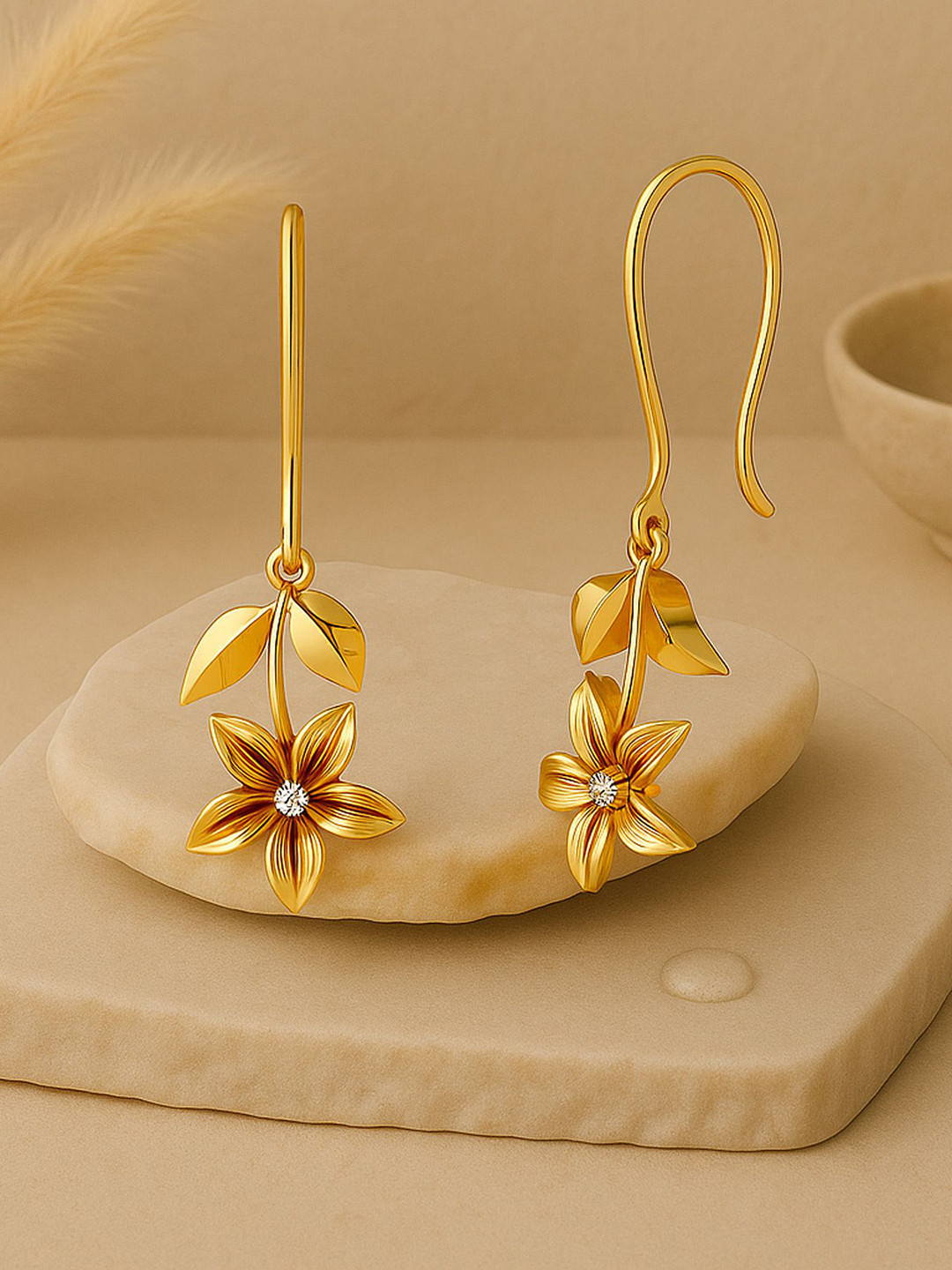 KISNA DIAMOND AND GOLD JEWELLERY 14Kt Florilly Gold Earrings- 3.8g