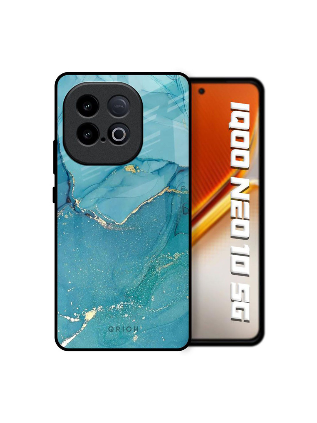 QRIOH Unisex iQOO Neo 10 5G Abstract Golden Glitter Shockproof Real Glass Back Case