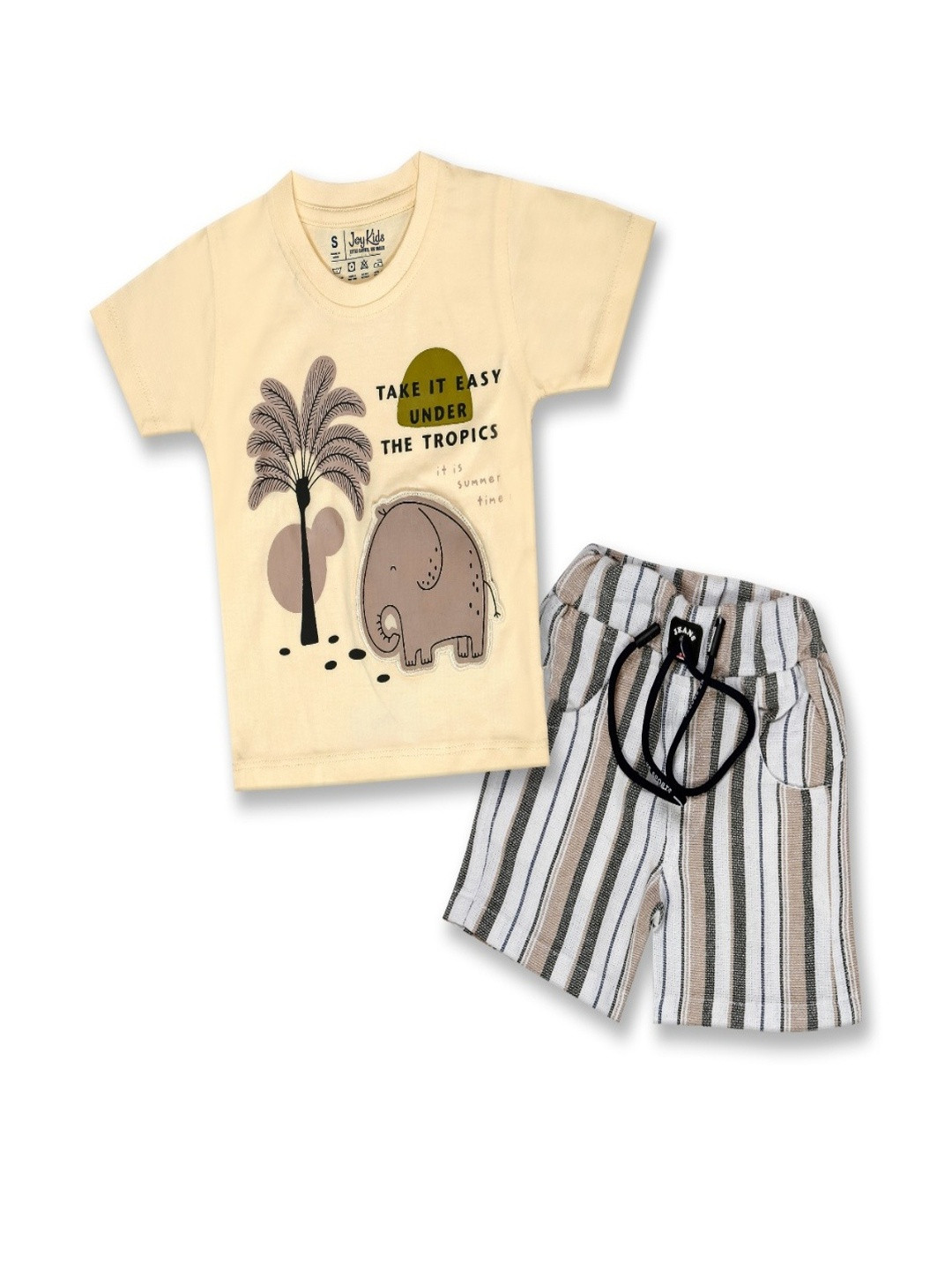 Joy Kids Boys Brown Printed T-shirt With Shorts Clothing Set