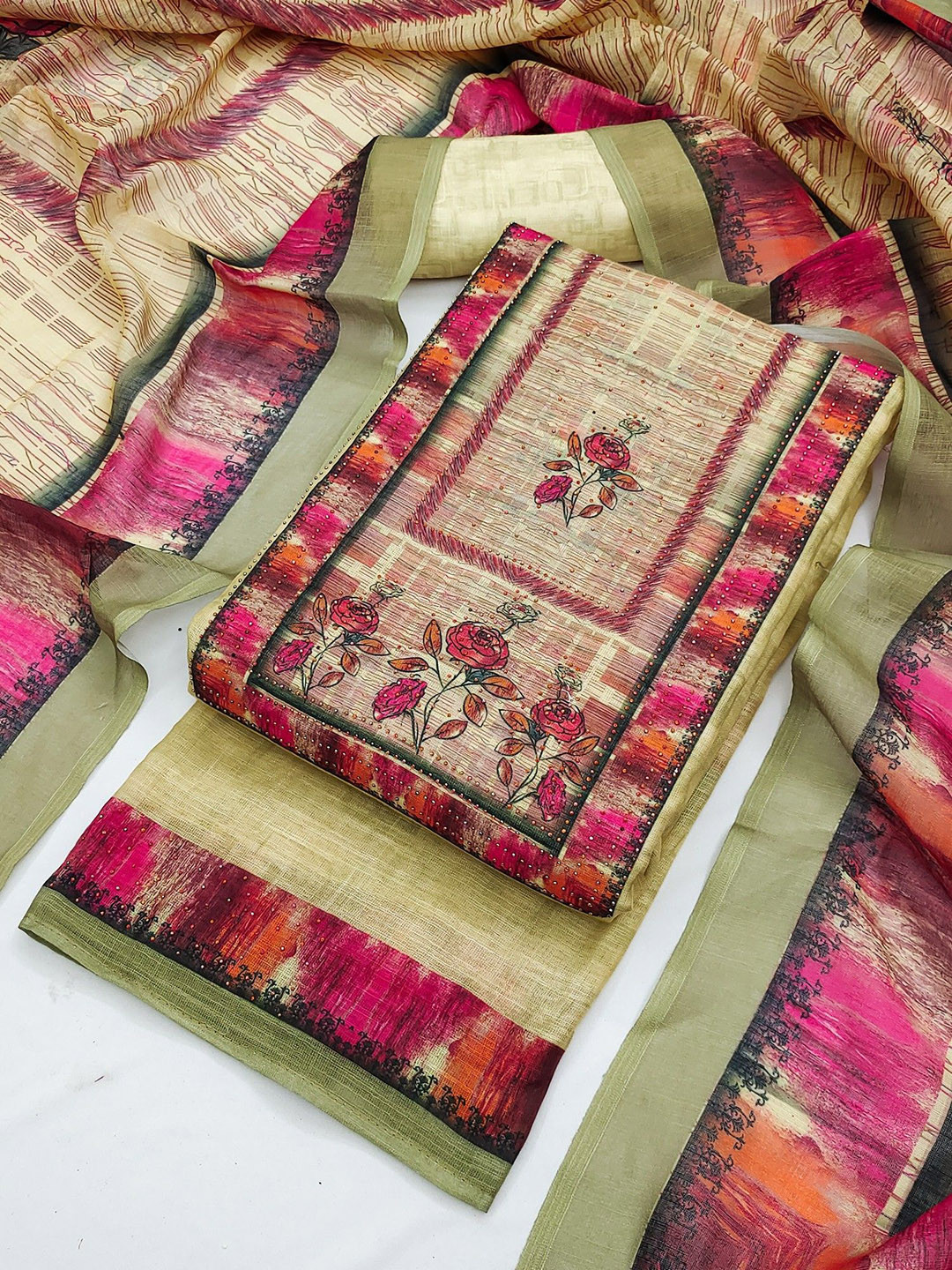 TAVAS Printed Linen Unstitched Dress Material