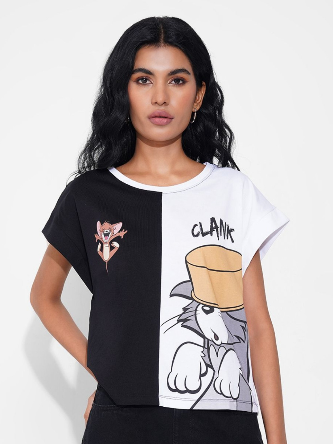 SF JEANS by Pantaloons Women Tom & Jerry Graphic Printed Cotton Relaxed Fit T-shirt