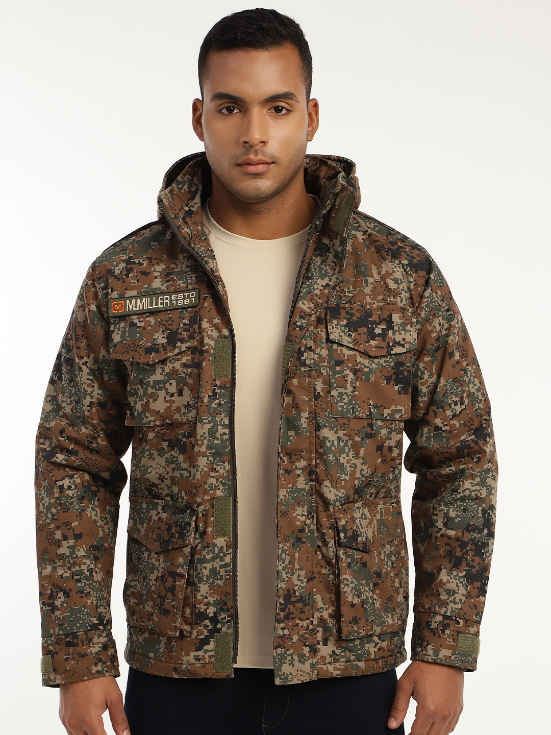 MOUNTMILLER Men's Camouflage Printed Multicam M65 Ripstop Field Tactical Hooded Jacket