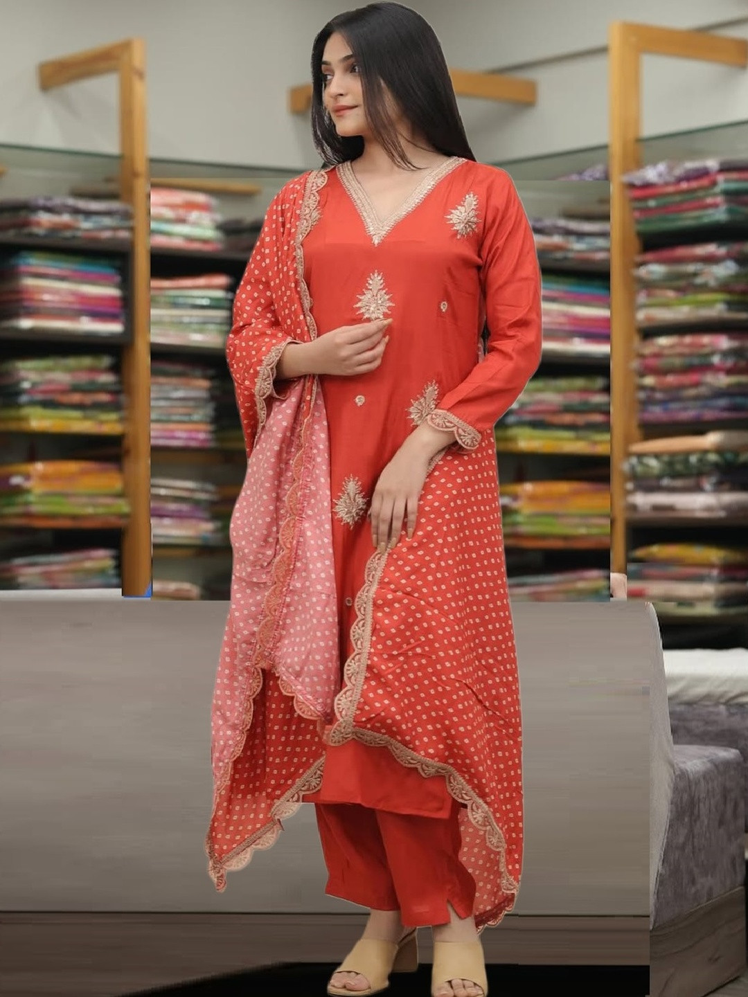DIVASTRI Adults-Women Rust Kurta Sets