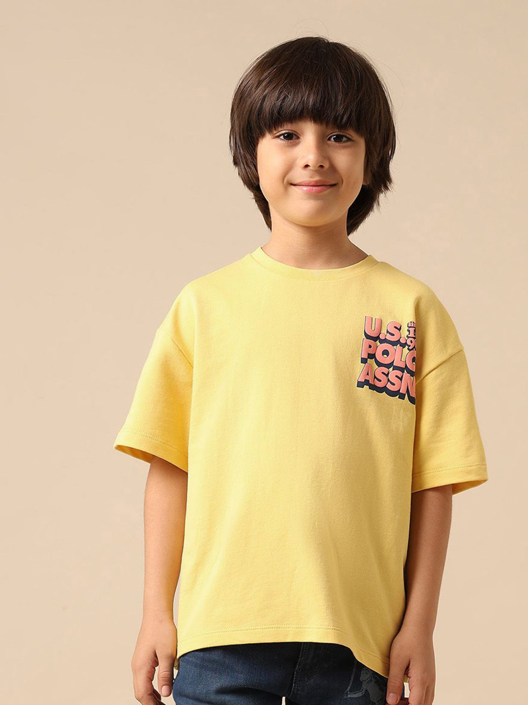 Uspa Kids Boys Brand Printed Boxy Fit Cotton T-shirt