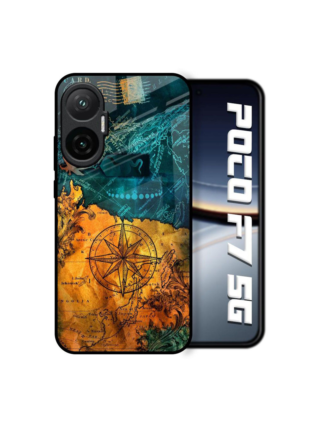 QRIOH Unisex Poco F7 5G Quirky Architecture Map Shockproof Real Glass Back Case