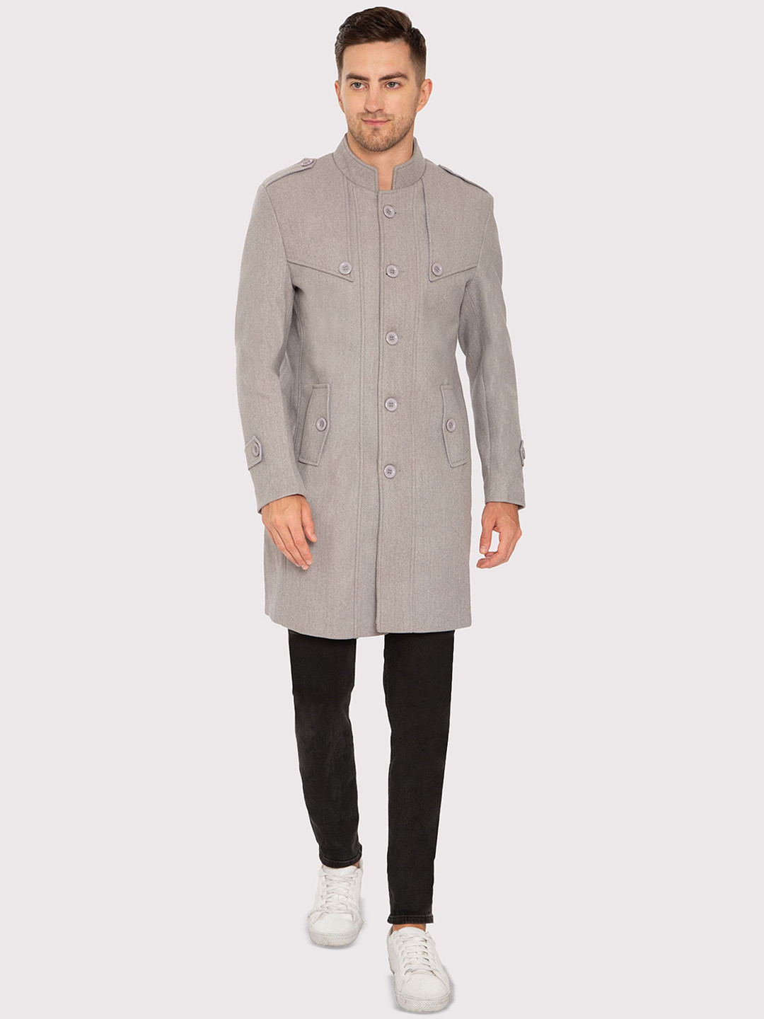 HAUTEMODA Men Mandarin Collar Overcoat Coats