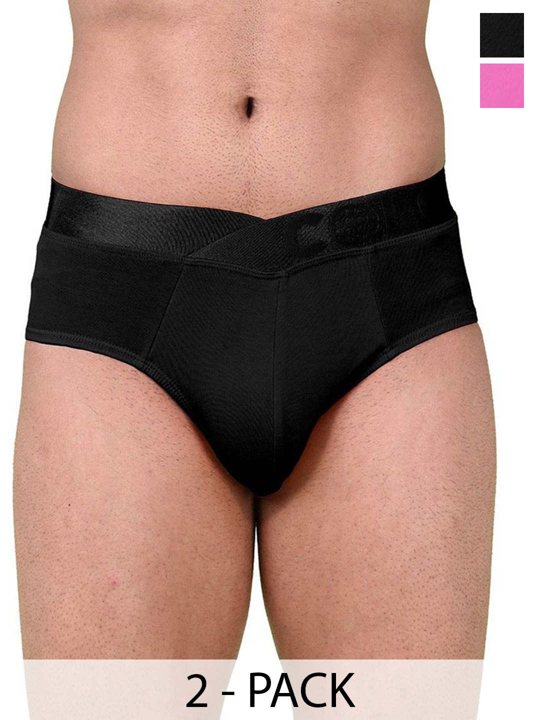 COLORS by Rupa Frontline Pack Of 2 Anti-Pilling Basic Briefs 1002-B-PhPnk-Black-PhloxPink