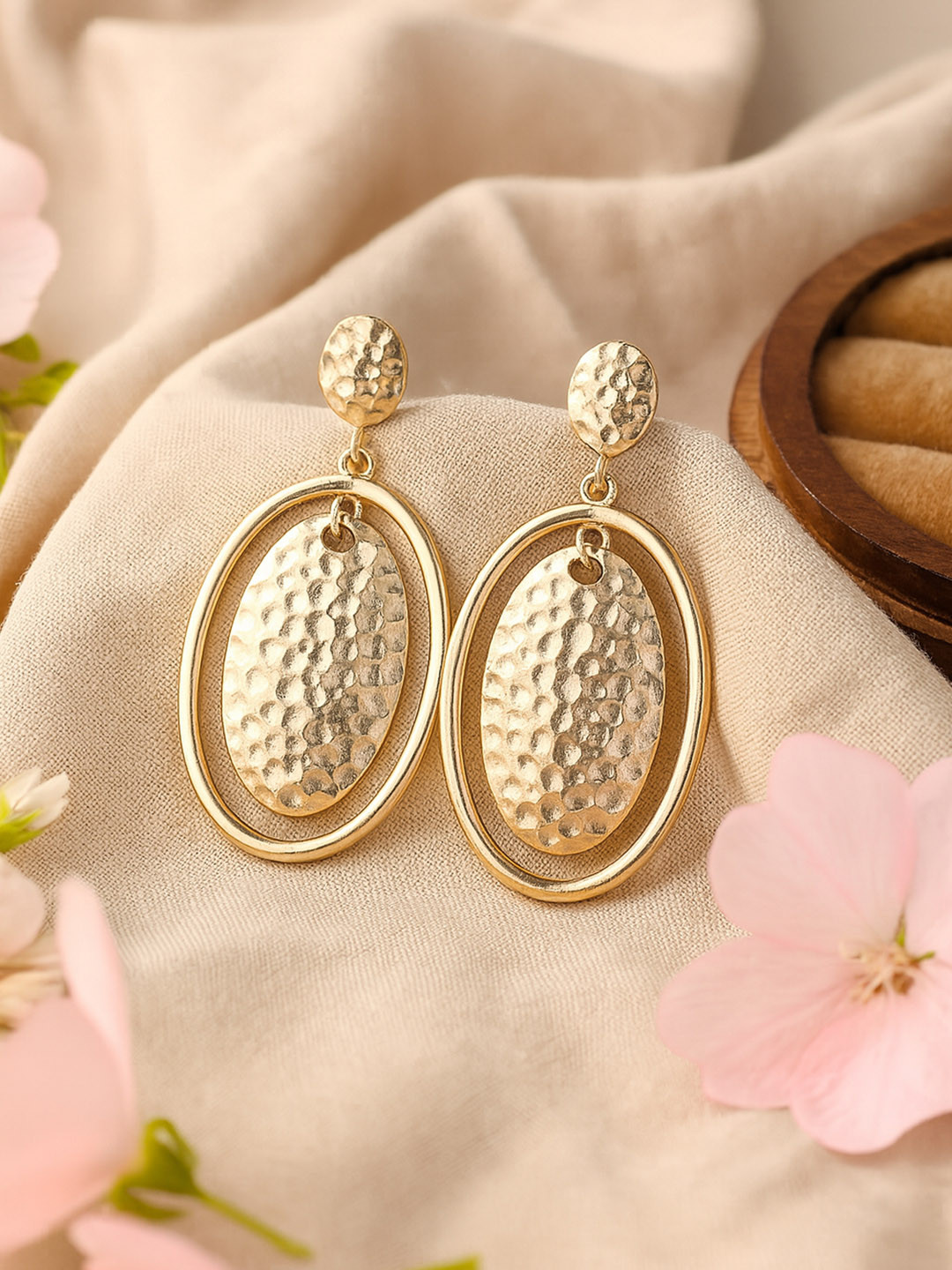 Estele Gold Plated Bubble Drop Designer Beaten Gold Earrings