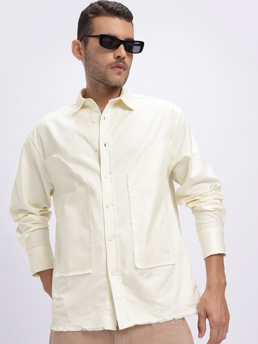 glitchez Patch Detail Frayed Hem Relaxed Fit Shirt