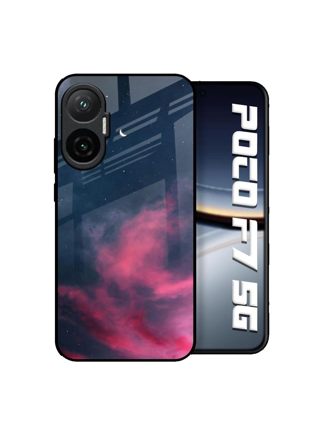 QRIOH Unisex Poco F7 5G Abstract Moon Night Shockproof Glass Back Case