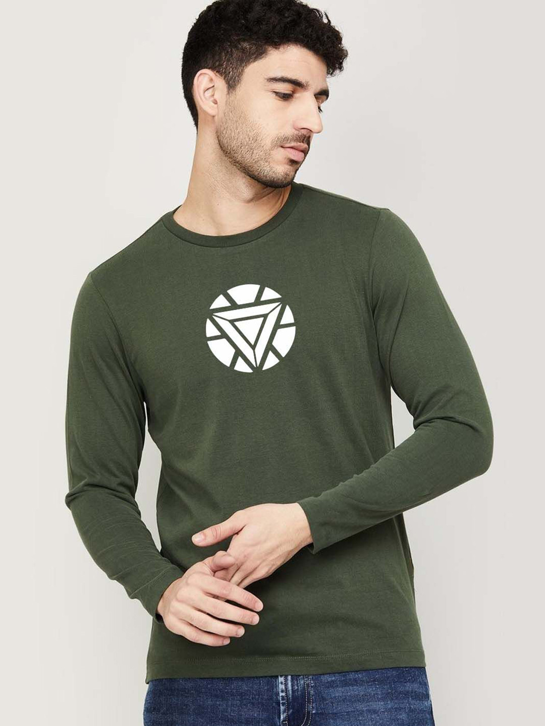 Organic Chics Men Iron Man Bio Finish Graphic Printed Round Neck Cotton T-shirt