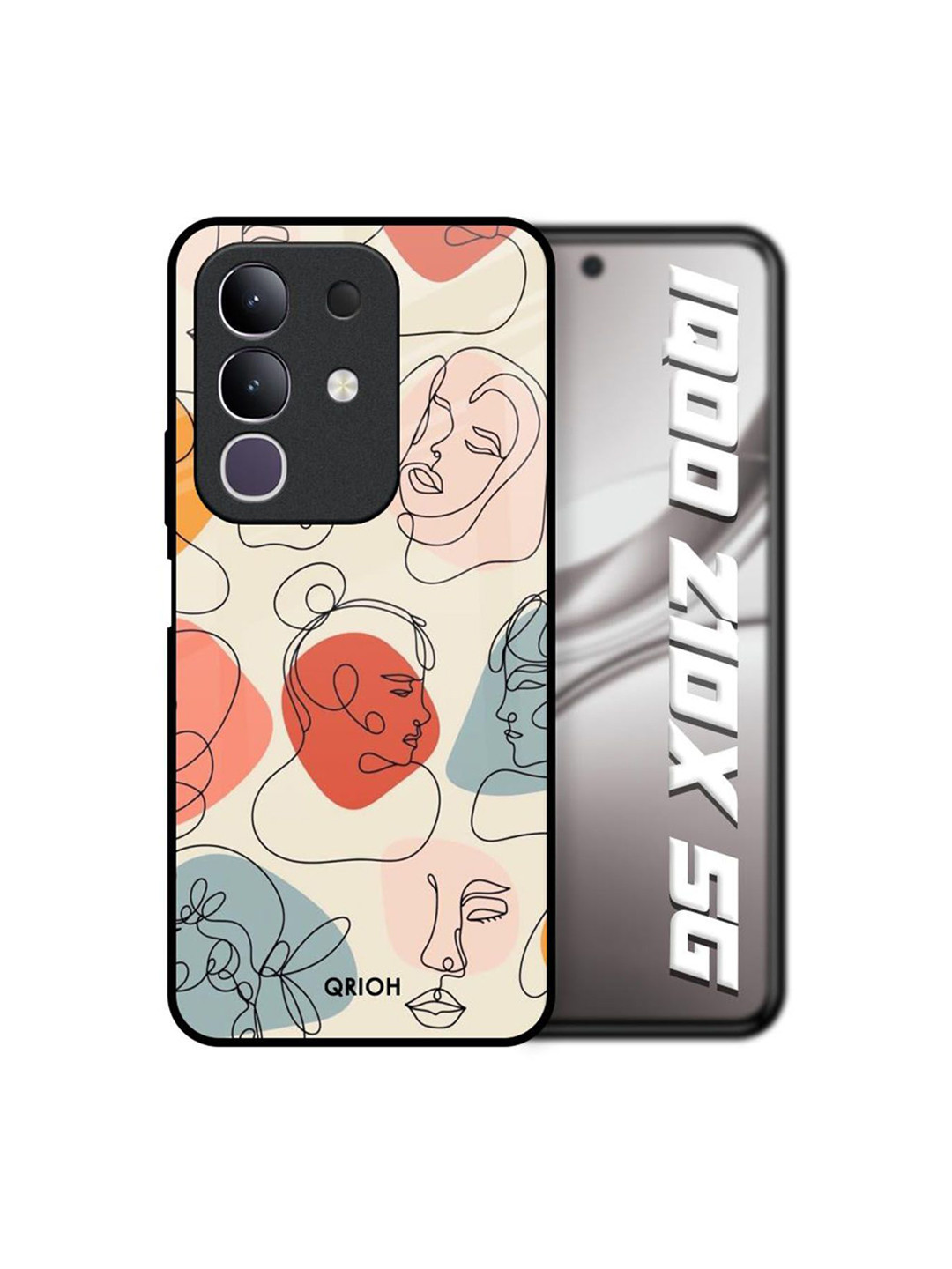 QRIOH Unisex IQOO Z10x 5G Quirky Abstract Faces Shockproof Glass Back Case