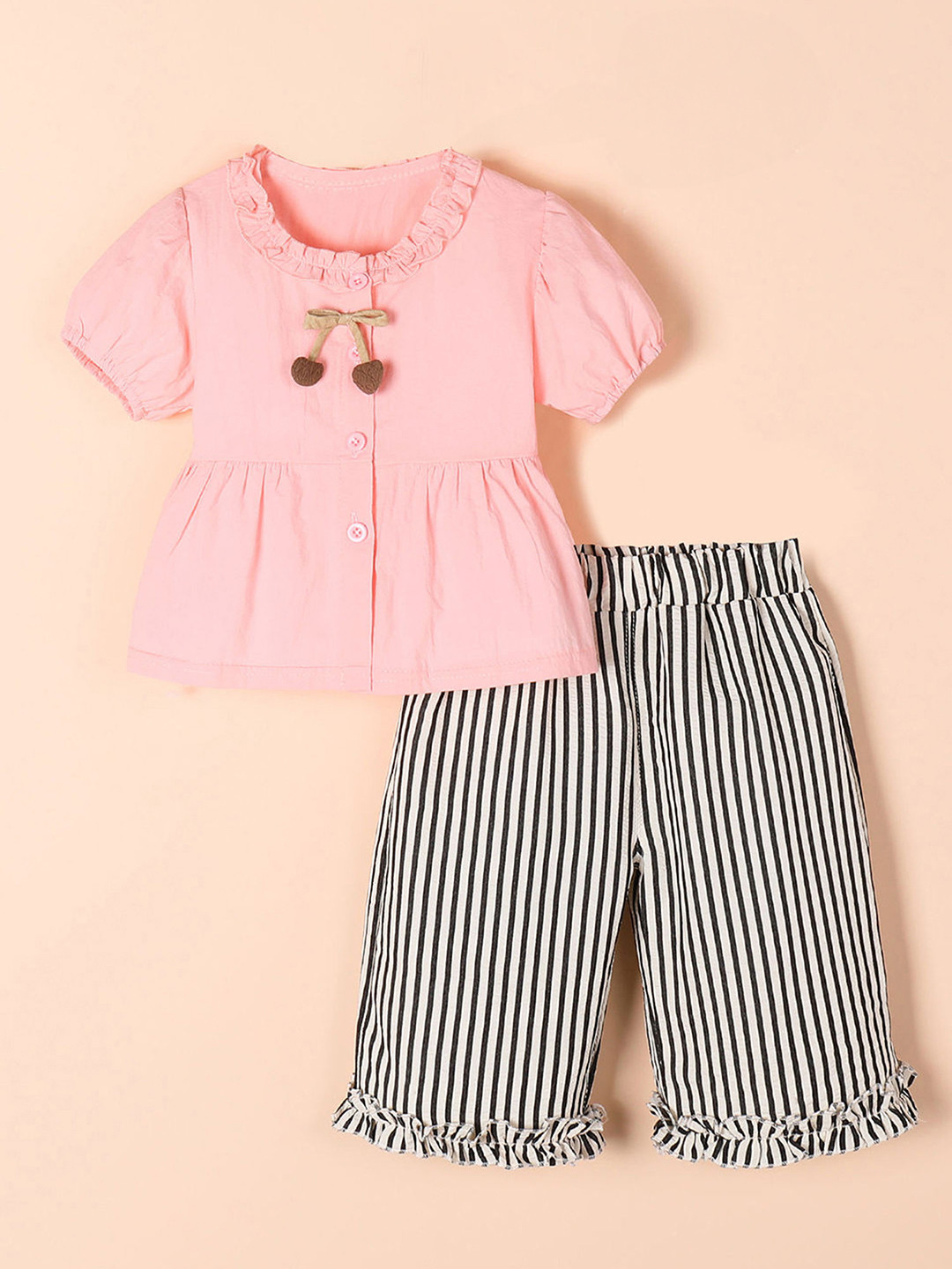 Hopscotch Girls 2 Pieces Solid Pure Cotton Clothing Set