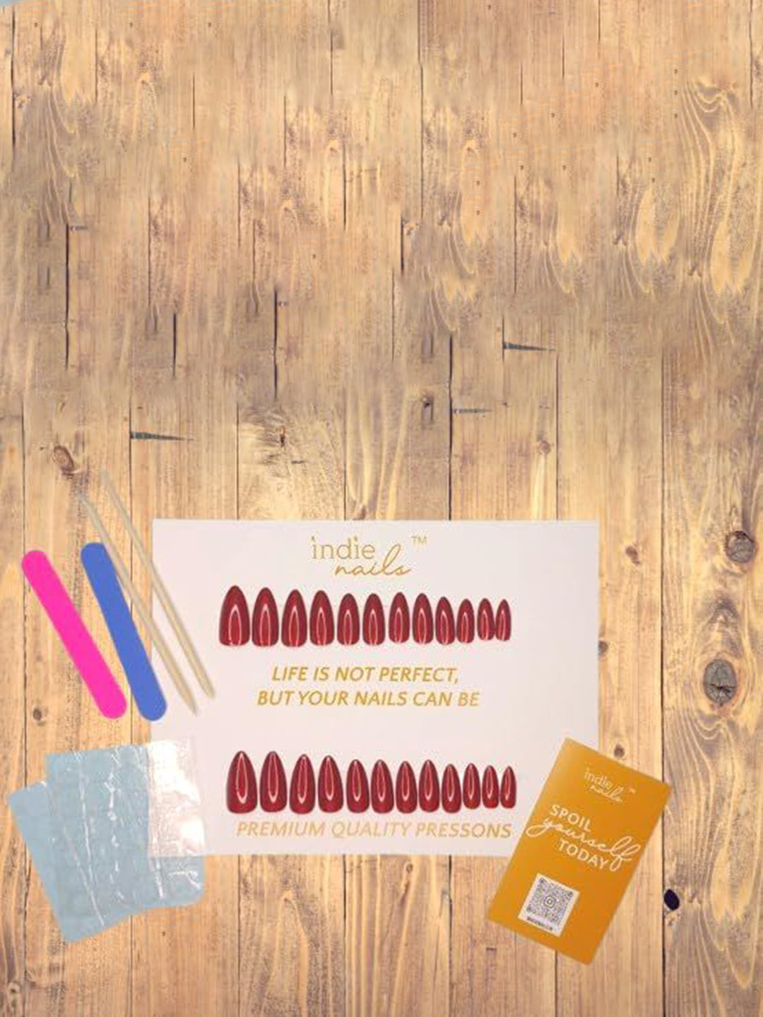 Indie Nails Set Of 12 Long Stiletto Glossy Finish Reusable Press-On Nails Kit