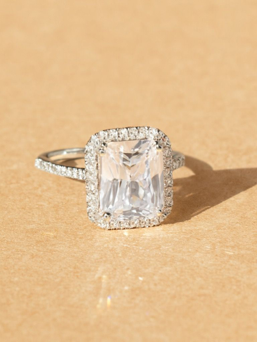 Anushka Jain Jewellery 925 Sterling Silver Rhodium-Plated CZ-Studded Diamond Solitare Ring