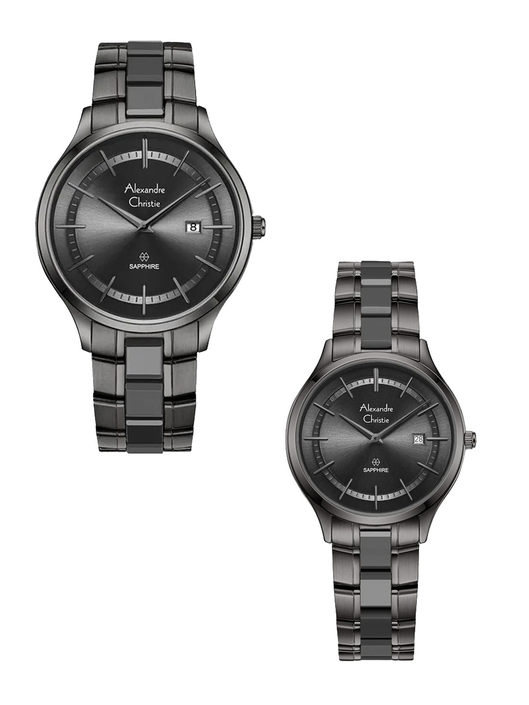 Alexandre Christie Sapphire Unisex Set of 2  Bracelet Style Analogue Watches 8707MDLDIGDG
