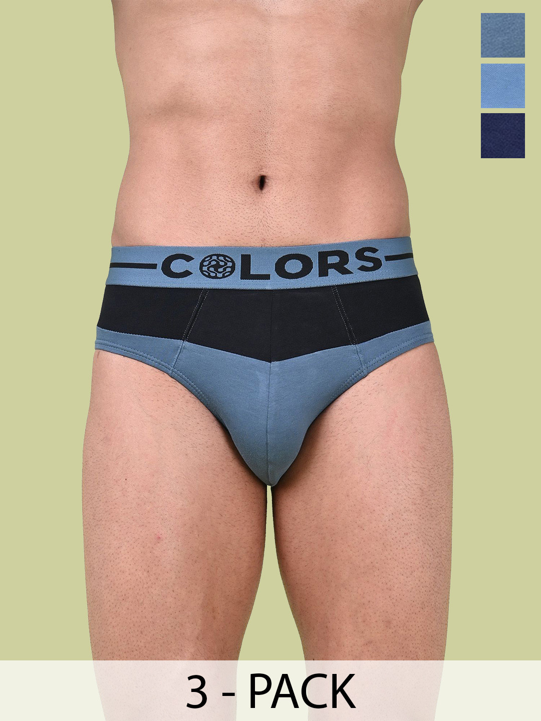 COLORS by Rupa Frontline Men Pack Of 3 Colourblocked Briefs 802-NvAq-SknNv-TealBlk
