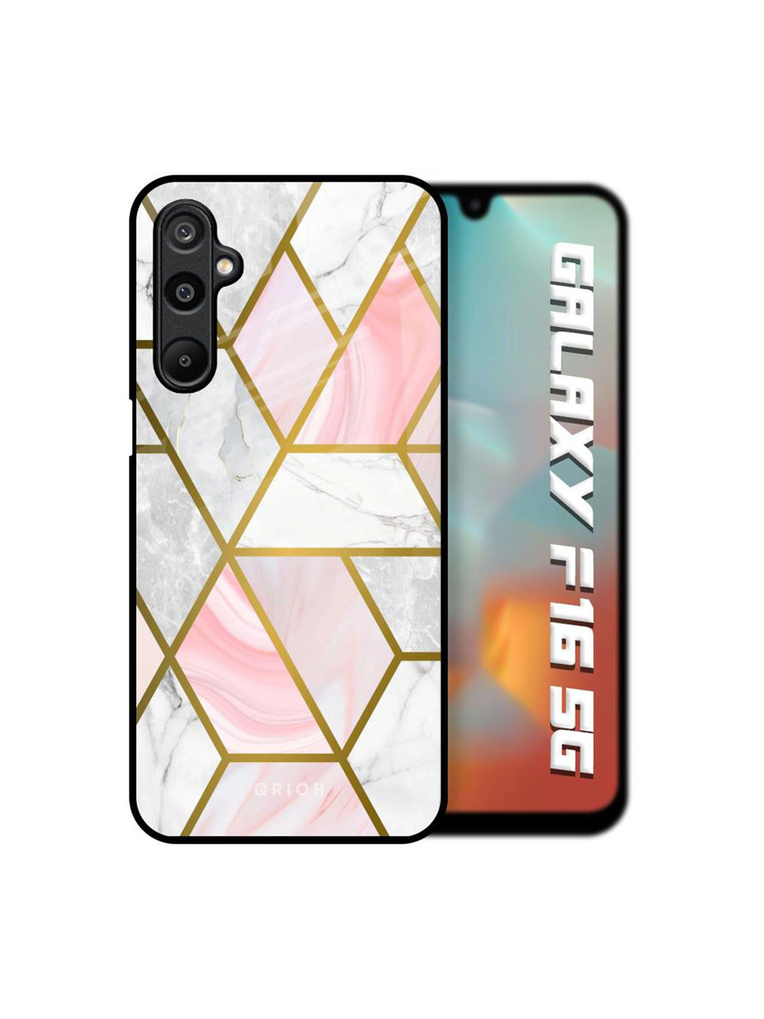 QRIOH Unisex Samsung Galaxy F16 5G Geometrical Marble Shockproof Real Glass Back Case