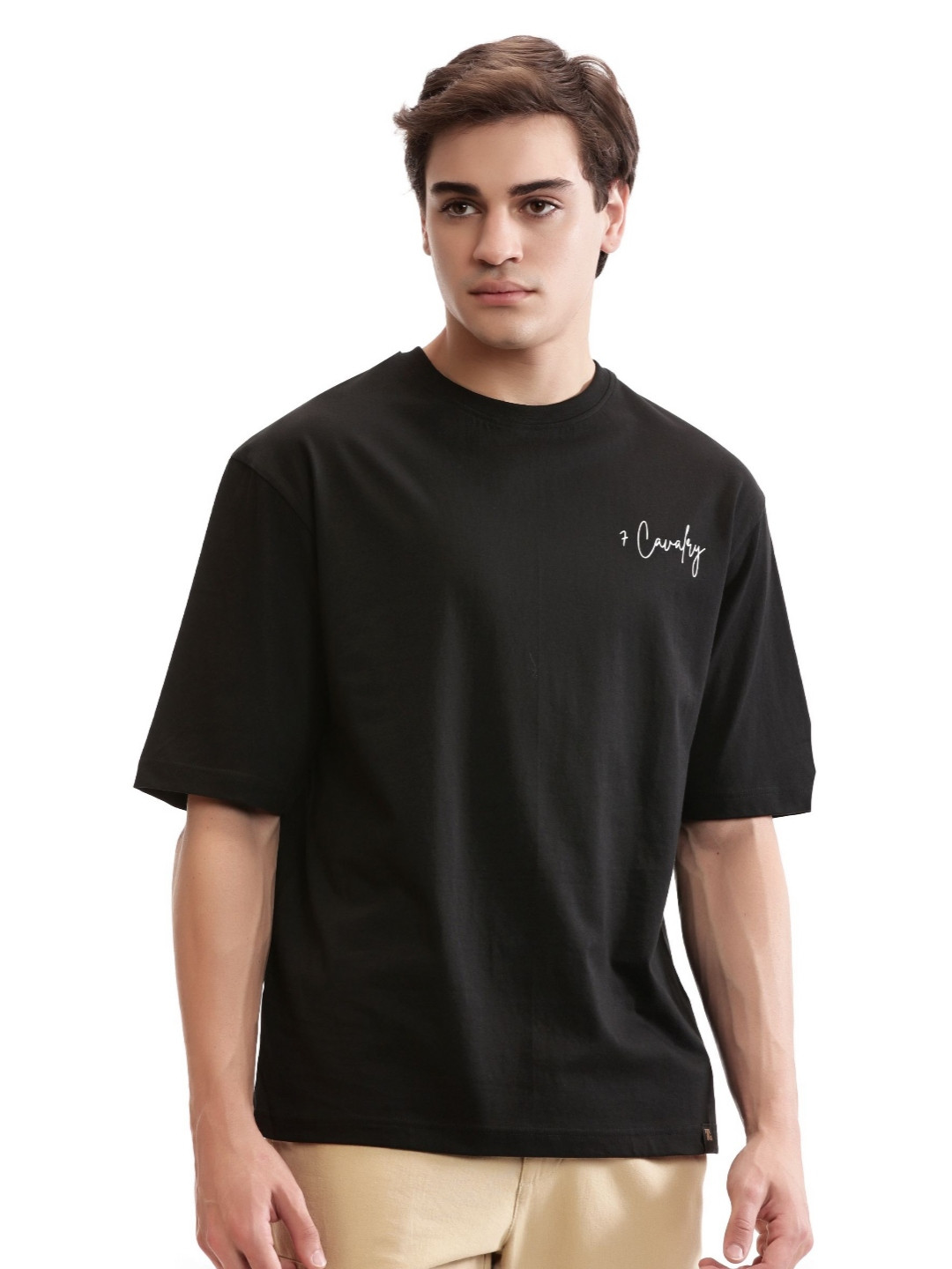 7 Cavalry Men Brand Logo Printed Round Neck Cotton T-shirt