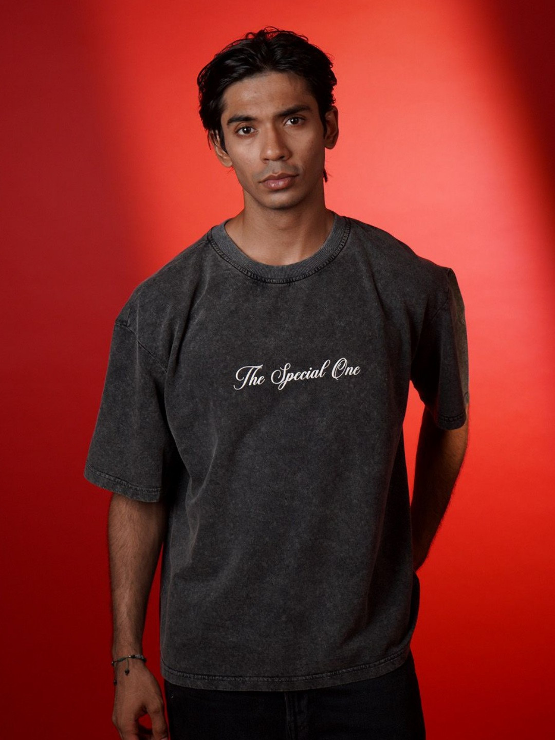 Shop Football The Special One Acid Wash Solid Round Neck Oversized T-Shirt