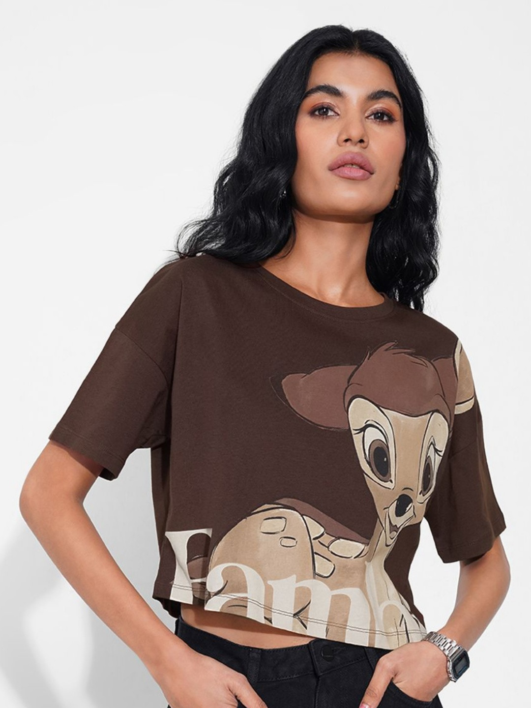 SF JEANS by Pantaloons Women Bambi Graphic Printed Round Neck Cotton Boxy T-shirt