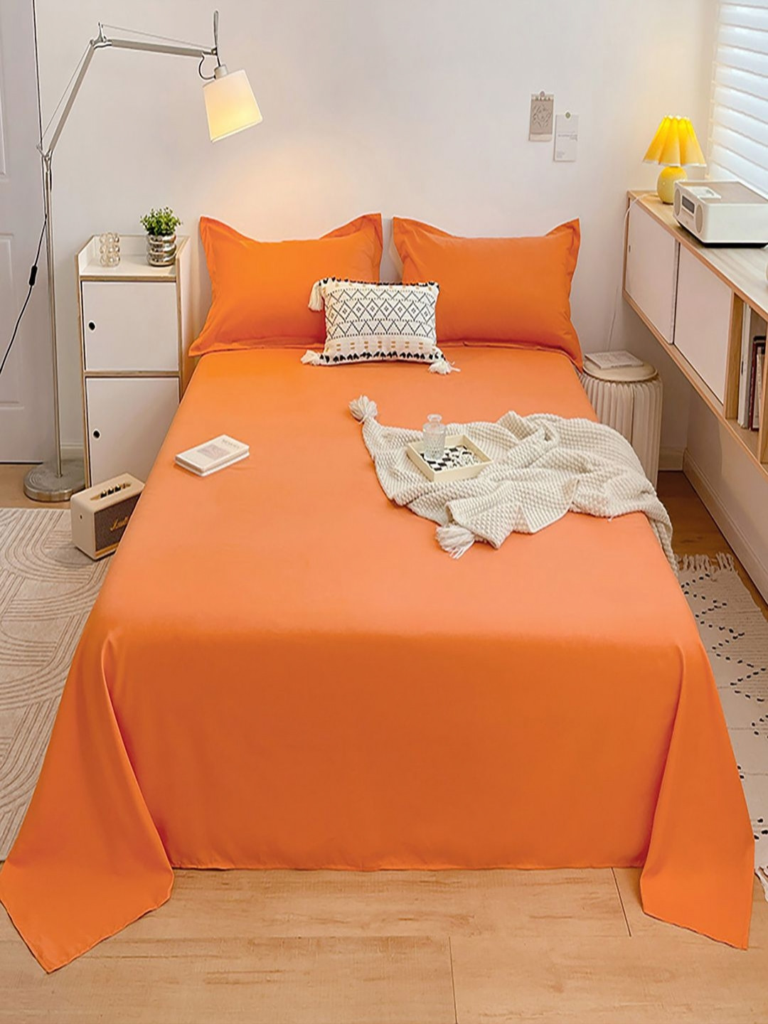 JC HOME Orange 140 TC Double King Bedsheet Set-2.3 m x 2.50 m