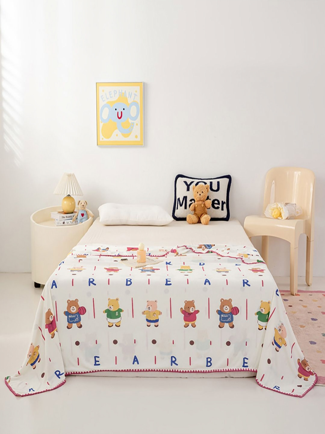 JC HOME Cream & Red Cartoon Characters Printed AC Room 300 GSM Single Bed Blanket