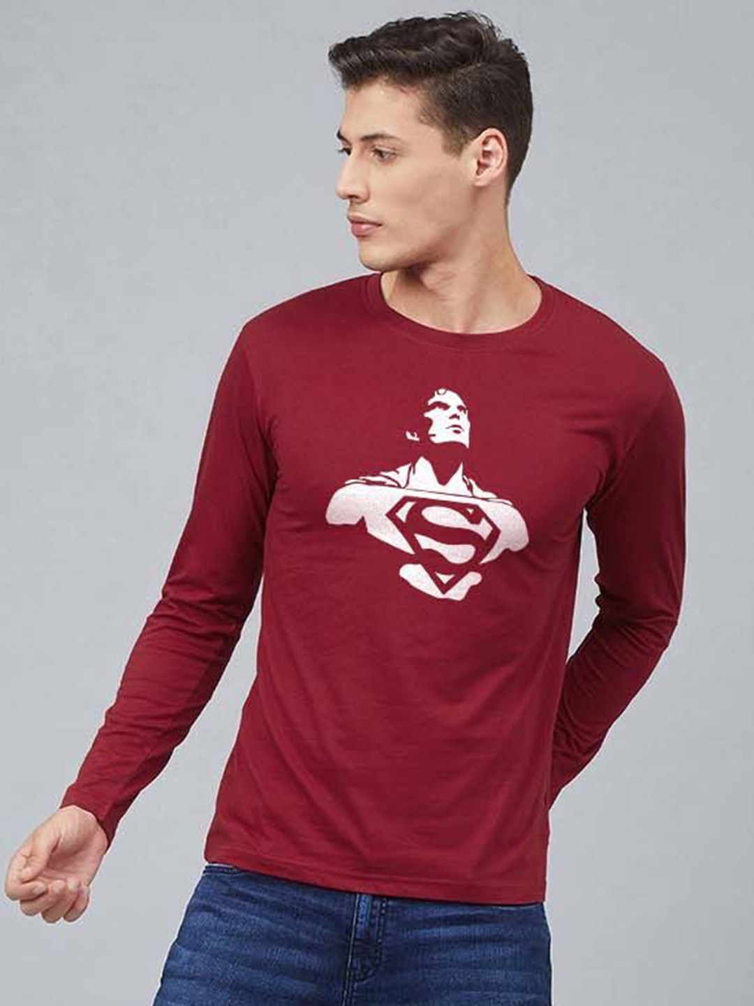 Organic Chics Men Superman Bio Finish Graphic Printed Round Neck Cotton T-shirt