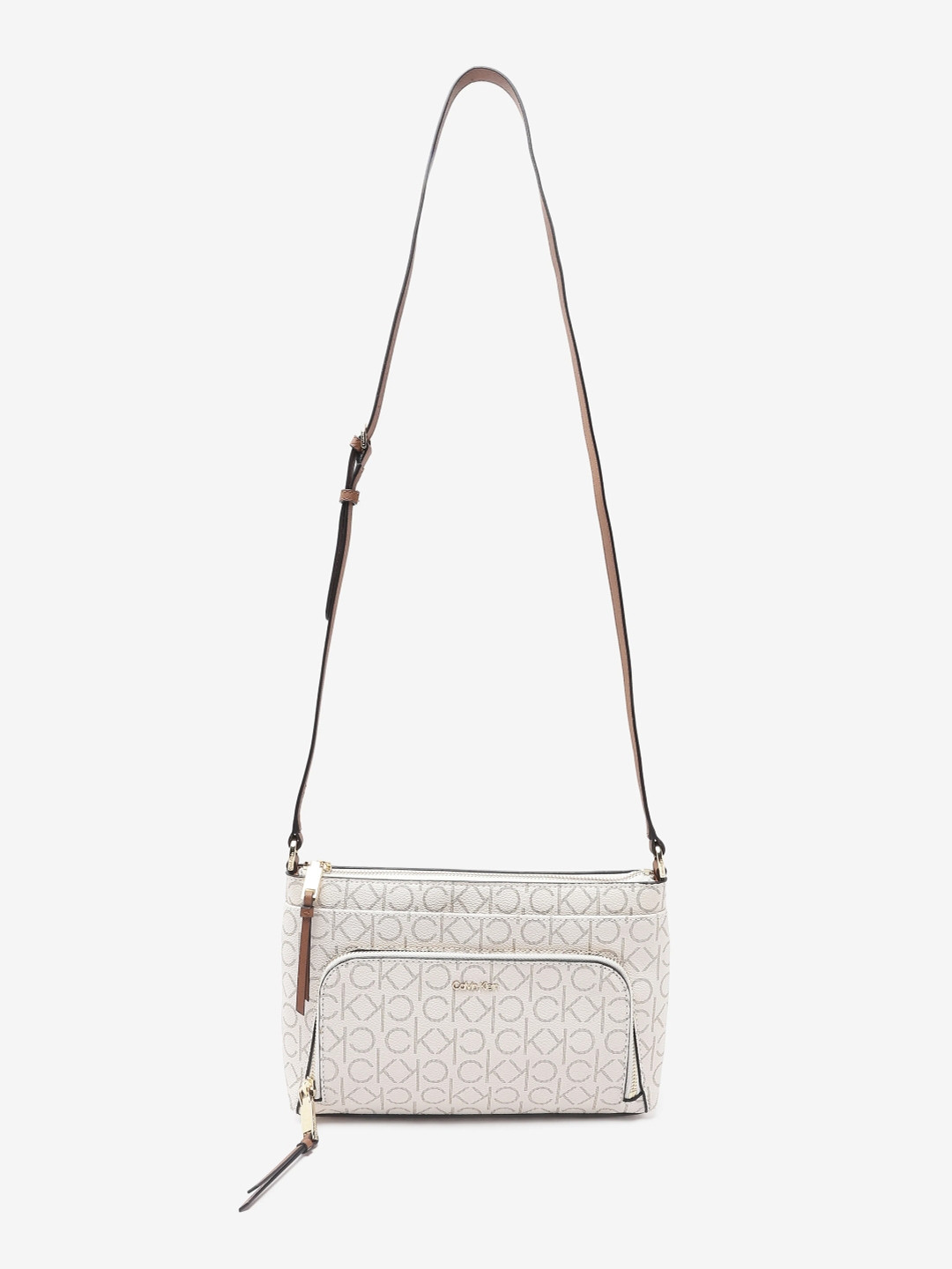 Calvin Klein Women Brand Logo Printed Structured Zip Detail Sling Bag