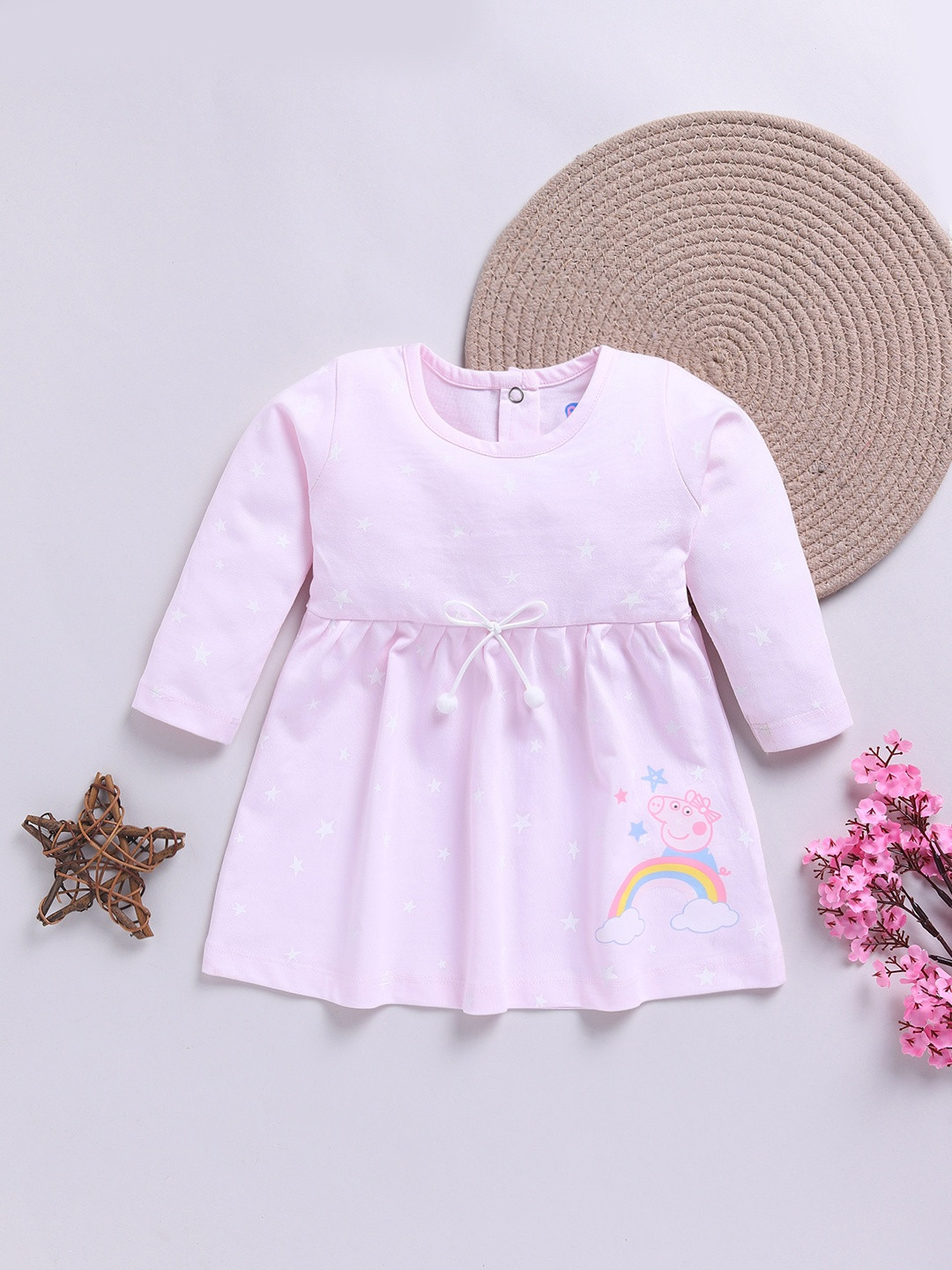 YK X Tinyo Infant Girls Peppa Pig Printed Cotton Flared Dress