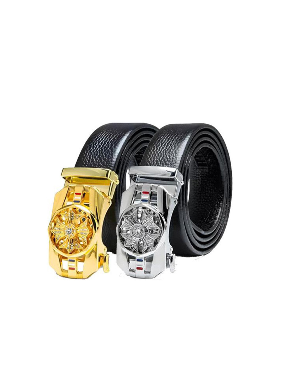 SHOPGLOBAL Unisex Set of 2 Textured Leather Pull and Twist Belt