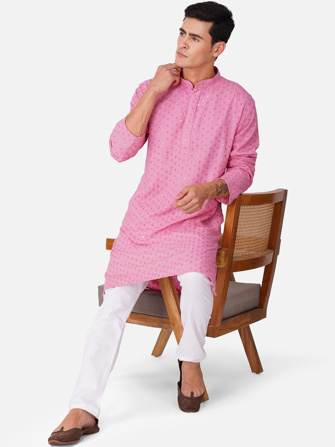 THE LITTLE BOY Men Pink Kurta Sets