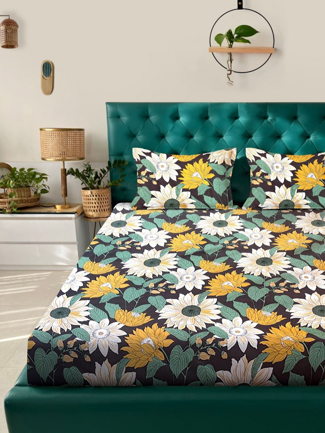 Ackross Fusion Floral 104 TC Queen Bedsheet 2.25 m X 2.54 m