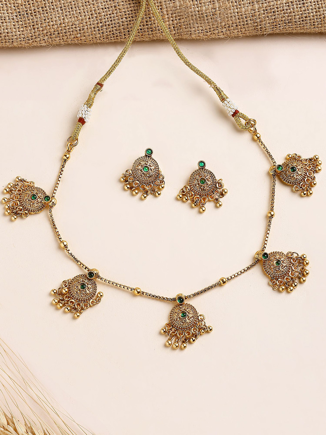 KARATCART Gold-Plated Artificial Stones Temple Jewellery Set