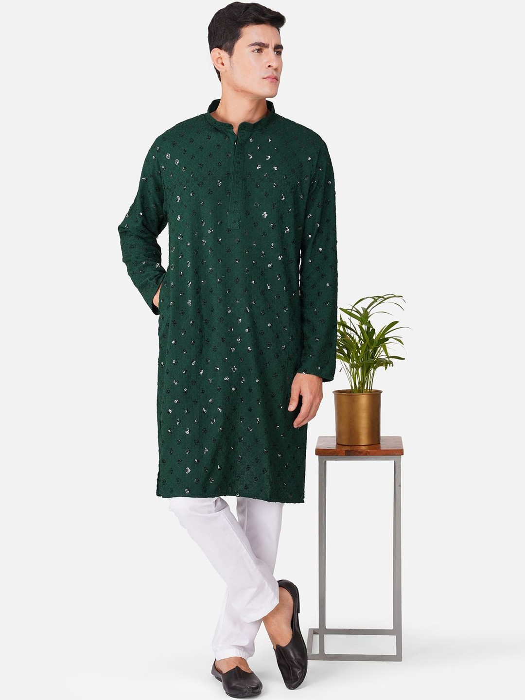 THE LITTLE BOY Men Green Kurta Sets