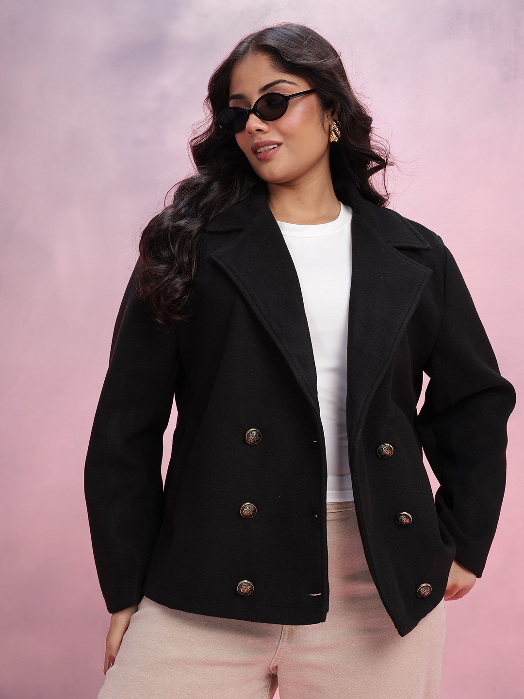 DressBerry Curve Notched Lapel Collar Double-Breasted Regular Fit Overcoat