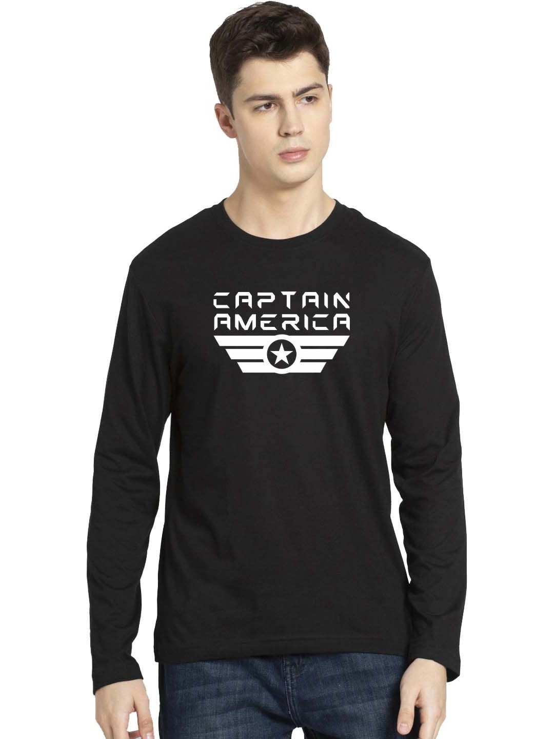 Organic Chics Men Captain America Bio Finish Graphic Printed Round Neck Cotton T-shirt